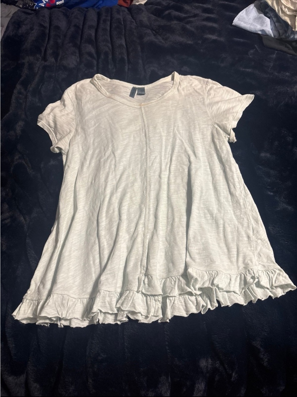 Abercrombie & Fitch Cream Ruffle-Hem Short Sleeve Tee